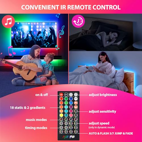 Tira LED RGB 65.6 pies con control remoto IR y 12V miniatura 5