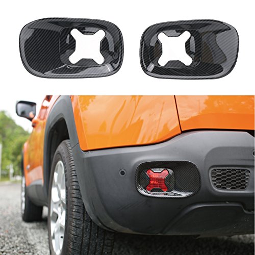 Espear 1 Pair Rear Tail Fog Light Lamp Frame Cover Trim for Jeep Renegade 2015-2017 Carbon Black