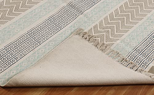 Bohemian 100% Cotton Geometric Rug Fully Reversible Machine Washable Multi Color Rug With Tassels Farmhouse Cotton Woven Washable Throw Rug For Entryway Bedroom 150X210 Cm (5X7 Feet) #TOP6
