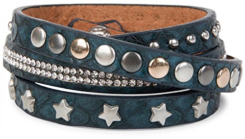 Preisvergleich Produktbild styleBREAKER Wickelarmband mit Strass, verschiedenen Nieten und Sterne, Armband, Damen 05040029, Farbe:Midnight-Blue