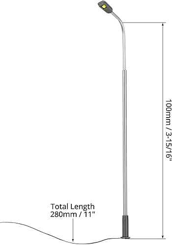 Miniatura 6 de QWORK Poste de lámpara de tren ferroviario, 20 piezas 3V HO OO Escala LED de doble cabezal, modelo de tren de diseño paisaje, luz de camino, tren