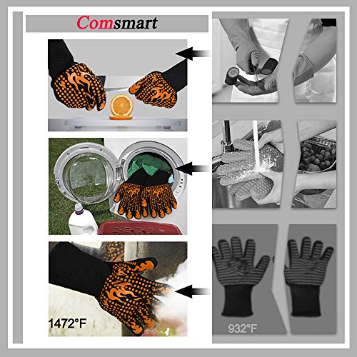 Image of Comsmart BBQ Gloves, 1472 Degree F Heat Resistant Grilling Gloves Silicone Non-Slip Oven Gloves Long Kitchen Gloves for Barbecue, Cooking, Baking, Cutting