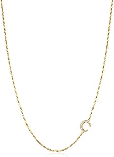 Hidepoo Sideways Initial Necklace for Women, 14k Gold Plated Dainty Cubic Zirconia Sideways Alphabet 26 A-Z Letter Necklac...