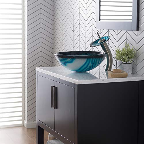 Kraus C-Gv-399-19Mm-10Sn Ladon Glass Vessel Sink And Waterfall Faucet Satin Nickel #TOP3