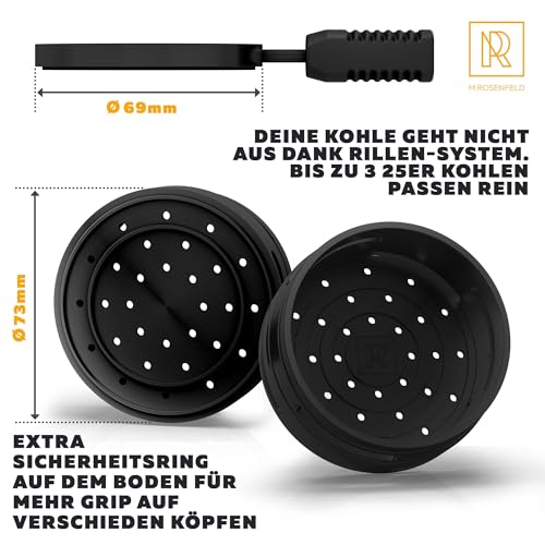 M. ROSENFELD Smokebox Shisha Kopf - Heat Management Shisha Sieb Aufsatz Mit Doppelring-boden, Windschutz, Spart Shisha Kohle Für Alle Gängigen Köpfe Geeignet Shisha Phunnel Kopf Schwarz