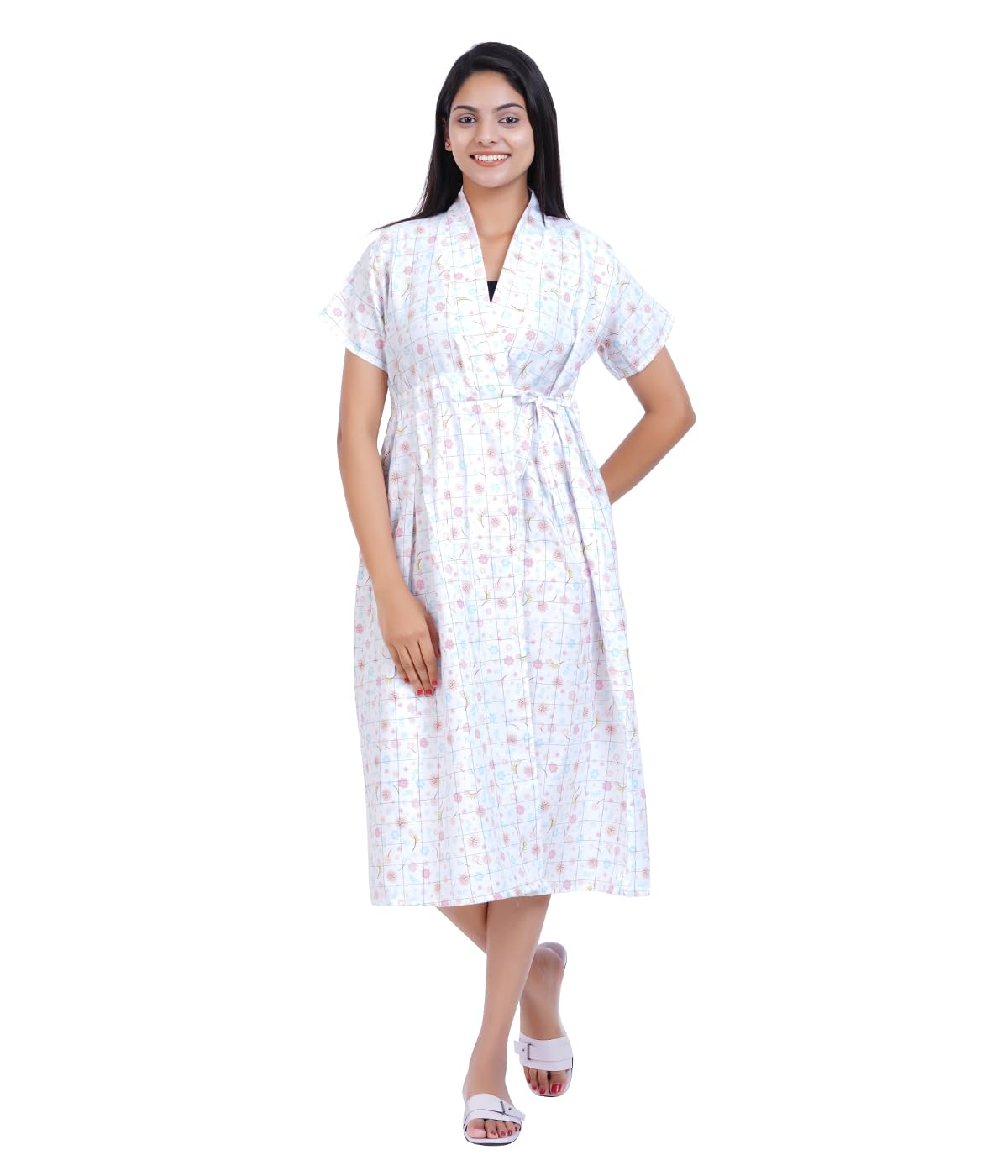MENMAII Women's [L- 4XL] Full Open/Front Buttoned [a Kind of Adaptive Clothing] Multipurpose Nighty for Maternity/Pregnancy/Elderly/Patient/Feeding/Hospital Purpose Nighty_ Calf Length