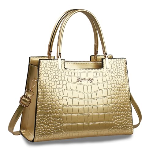 Image of CORIOS Vintage Handbag for Women Crocodile Embossed Shoulder Bag PU Leather Crossbody Messenger Bag Multi-Pocket Satchel Bag Elegant Work Travel Office Party Shopping Top Handle Bag Gold