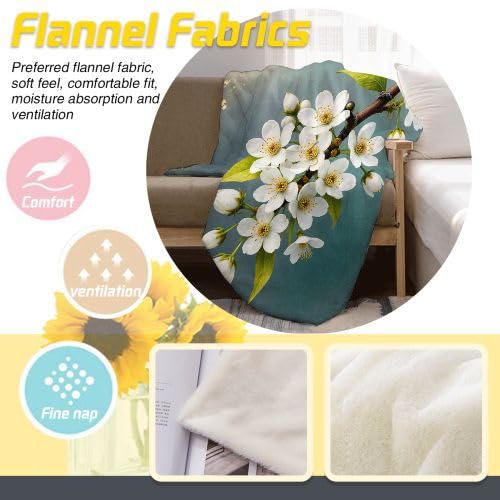 Mantas para Sofas Grandes 220x240 Flor de Peral Blanca, Manta Termica Franela Mantilla Felpa para Cama 135/150, Mantitas Polar Suave y Cálida para Perro Mascota Habitacion Dormitorio