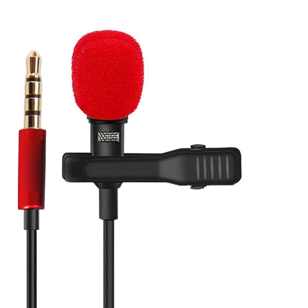 Microphone cravate 3.5mm rouge mini micro filaire de 1.5m pour enregistrement sur smartphone