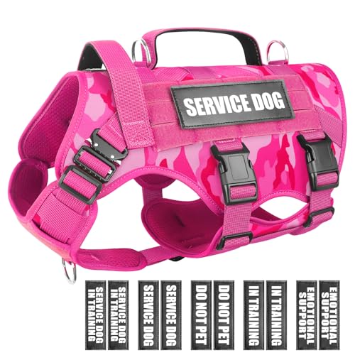 WINSEE Service Dog Vest Harness for Medium Dog, Tactical Working MOLLE Vest with 10 Pet Patches, No Pull Heavy Duty Harness for Training Walking