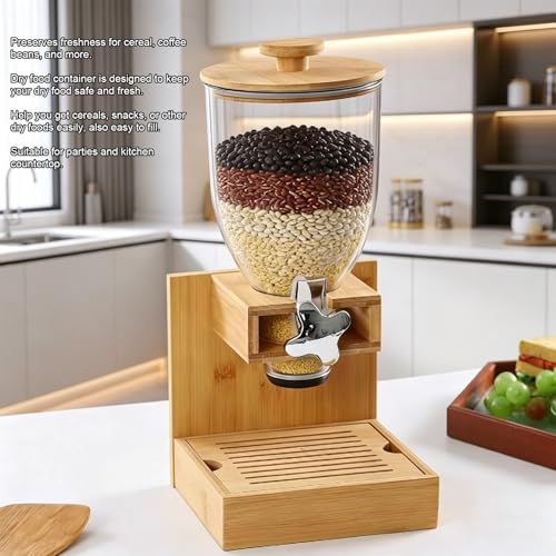 Dispensador de cereales con base de madera compuesto para encimera de cocina 6