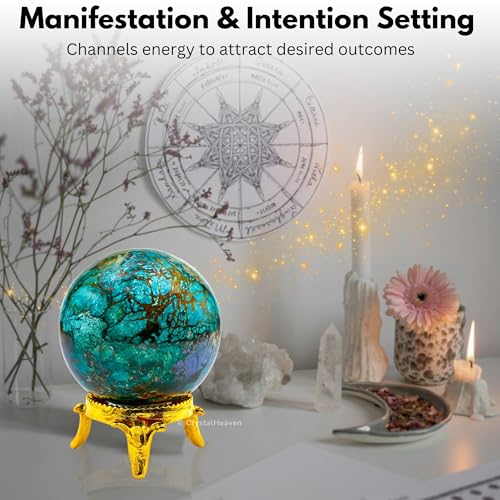 Image of Certified Chrysocolla Crystal Ball for Meditation - Premium Crystal Vastu Items for Home and Feng Shui Items for Good Luck - Ideal for Pooja Supplies and Spiritual Practices (2 inch Inch)
