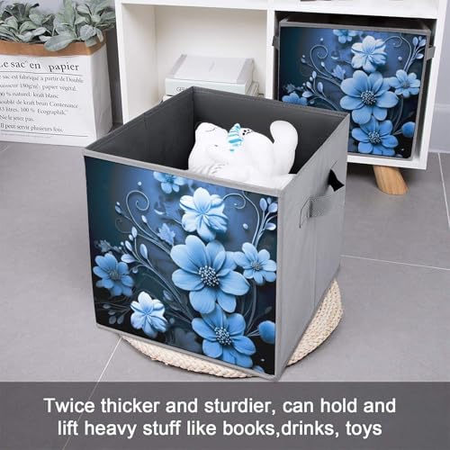 Boîtes de rangement pliables à motif floral bleu au design soigné - 7