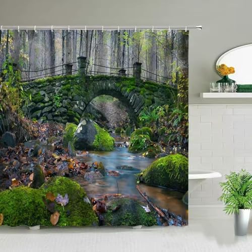 Rideau de douche imperméable cascade et forêt en tissu 137x183cm - 2