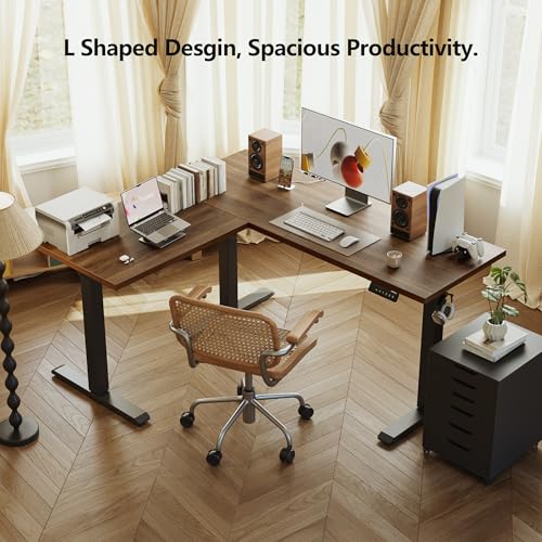 Image of Agilestic L Shaped Standing Desk Adjustable Height, 59 Inch, Dark Walnut