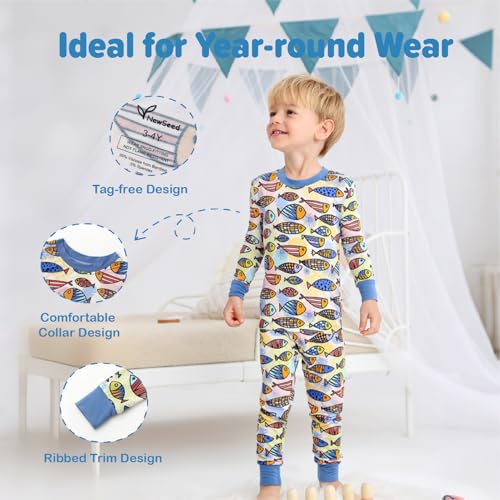 Image of Kids 2-Piece Soft Bamboo Viscose Clothing Set, Long Sleeve Top & Pants, Everyday Outfit for Toddler Boys & Girls