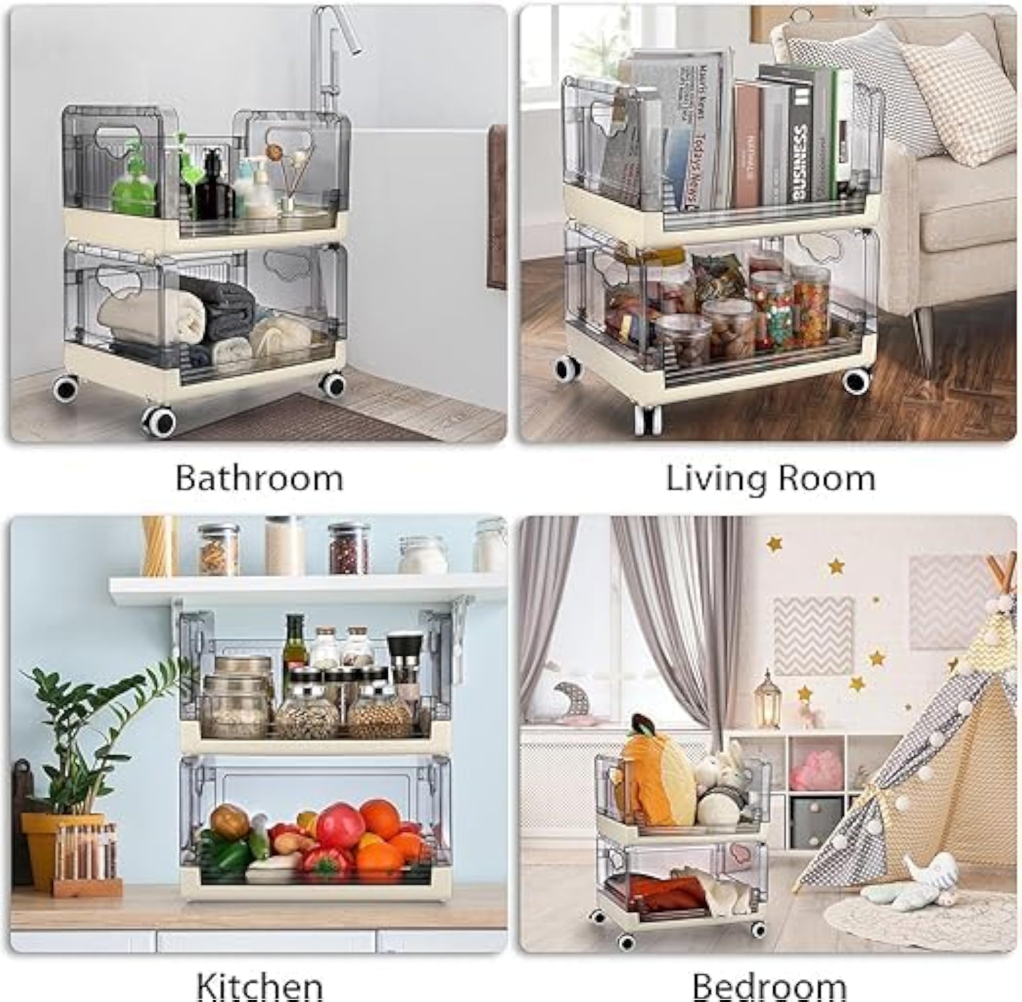 Kitchen Storage Cart, 2-Tier Utility Rolling Organizer