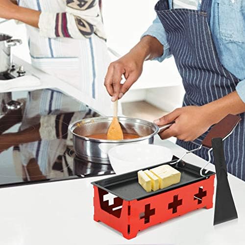 Cheese Melter Raclette Grill,Cheese Melting Pan with Silicone Spatula Non-Stick Mini Rotaster Baking Tray Stove Set Red