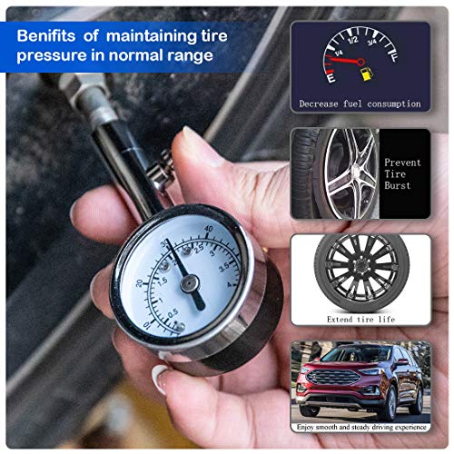CZC AUTO Heavy Duty Tire Pressure Gauge Reader Checker 0-60PSI, ANSI B40.1 Accurate Mechanical Air Gage, Chrome Plated Single Chuck Dial Wheel Pressure Tester for Motorcycle Bike Car RV Bicycle - Image 4