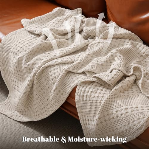 PHF 100% Cotton Waffle Weave Blanket, Queen Size Soft Breathable Bed Blanket for All Season, Perfect for Layering Couch Bed Sofa(90"x90", Queen Size, Linen) by PHF - Image 4