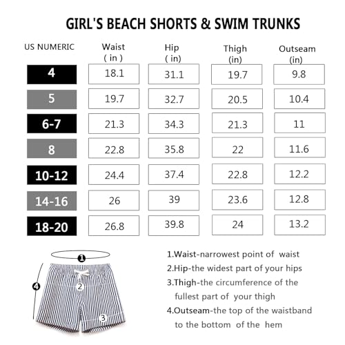 Shorts de natação para meninas de secagem rápida tamanho 8, 10-12, 14-16, 18-20, Azul listrado, 6-7