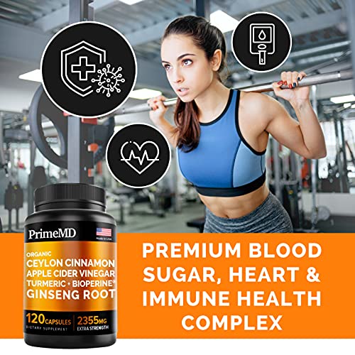 5-in-1 Organic Ceylon Cinnamon Capsules 2355mg with Apple Cider Vinegar, Turmeric, Ginseng Root Capsules, Bioperine, Glucose Metabolic Support Supplement - 120 Capsules [40 Servings] - Thumbnail 2