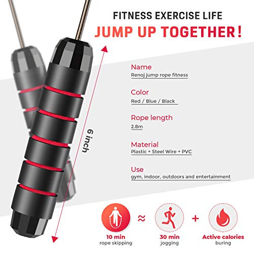 Renoj Jump Rope, Jump Ropes for Fitness, Jump Rope Workout for Exercise (Red) - Thumbnail 7
