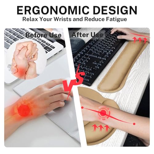 Britimes Brown Keyboard Mouse Pad Set Brown 4 in1 Large Mousepad+Keyboard Wrist Rest+Mouse Wrist Rest+Coaster Ergonomic Design for Home Office Computer 35.4x15.7Inches by Britimes - Image 4