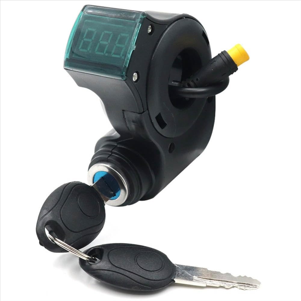 3Pin E-Bike Ignition Lock Key Switch With Thumb Throttle And Black Digital Voltmeter Display Compatible With KUGOO M4 M365 And Similar Electric AEF3 E Model