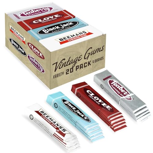 Gerrit's 20 Count Variety Gum Pack - Clove, Beeman's, Teaberry, & Black Jack Nostalgic Chewing Gum...