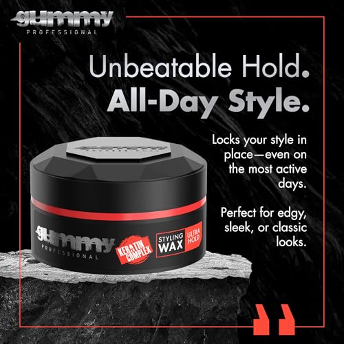 gummy professional - hair wax for men - ultra hold styling pomade for dry damp hair - water-based texturizing clay paste with provitamin b5 amp keratin - strong hold - alcohol amp paraben