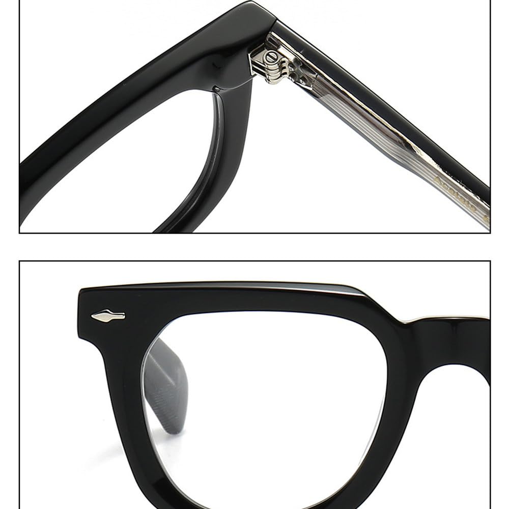 Occhiali da vista classici retrò con montatura irregolare, occhiali alla moda con rivetti, occhiali alla moda