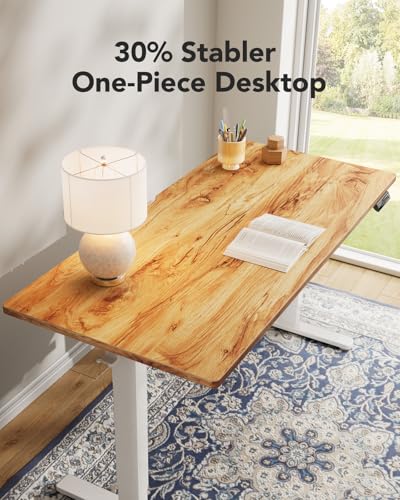 Image of HUANUO Electric Standing Desk, Whole Piece Desktop, Adjustable Height Computer Desk, 4 Height Memory Settings, Sit Stand Up Desks for Home Office, 60 inch x 24 inch, Light Vintage