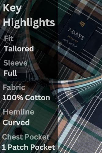 Image of 7-DAYS Men's Premium Check Shirt - 100% Cotton, Tailored Fit (Between Slim & Regular), Full Sleeve, with Pocket - Smart Office & Casual Look