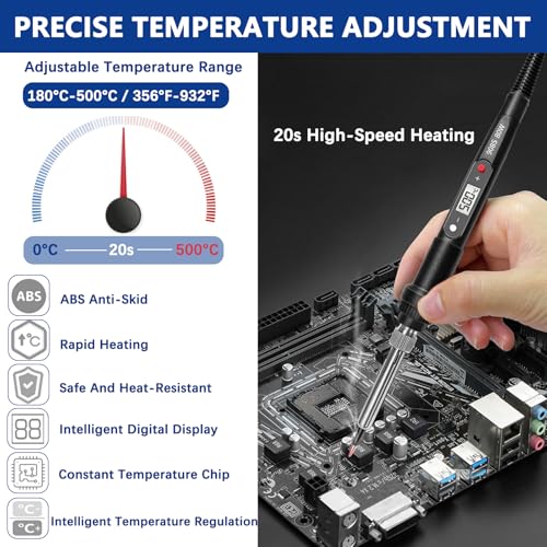 Image of 80W Soldering Iron Heat Set Insert Tool, LCD Digital Soldering Iron Kit | Adjustable Temperature Soldering Tool with Iron Tips and Heat Set Insert Tips, 16-in-1 Solder Kit, Black