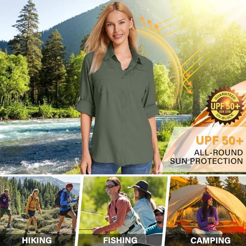 Womens Long Sleeve Sun Protection Hiking Fishing Shirts UPF 50+ UV Lightweight Quick-Dry Safari Shirts Womens Outdoor(Mountain Green-S) by nayjury - Image 5