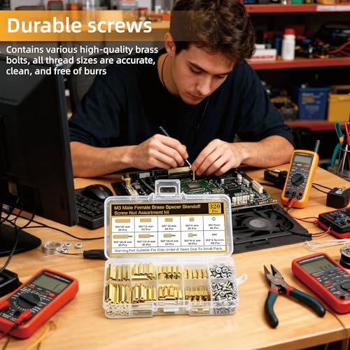 Image of 320 Pcs M3 Motherboard Standoffs and Screws Nuts Kit, Brass Motherboard Standoffs Hex Male Female Spacer,PC Screws for DIY Computer Build, Raspberry Pi, Electronic Projects and Circuit Board