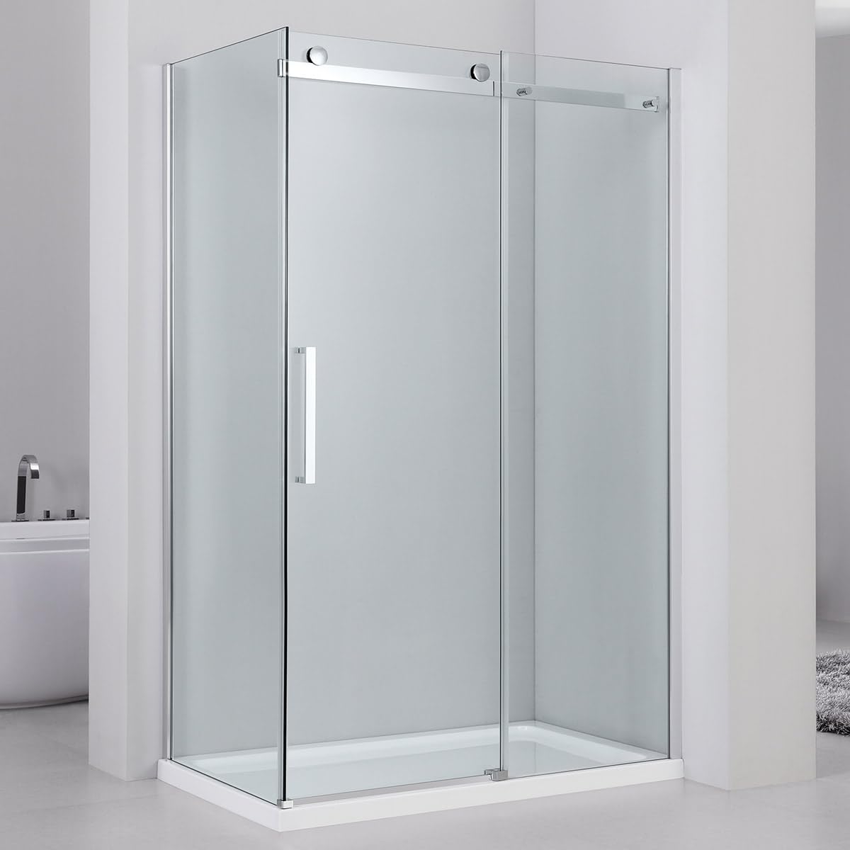 Yellowshop - Box Doccia Scorrevole Darby in Vetro Temperato 8mm Trasparente, Altezza 200 cm, Apertura Lato Lungo + Pannello Fisso, Profili in Alluminio, Reversibile, Diverse Misure (Cm 90x120)