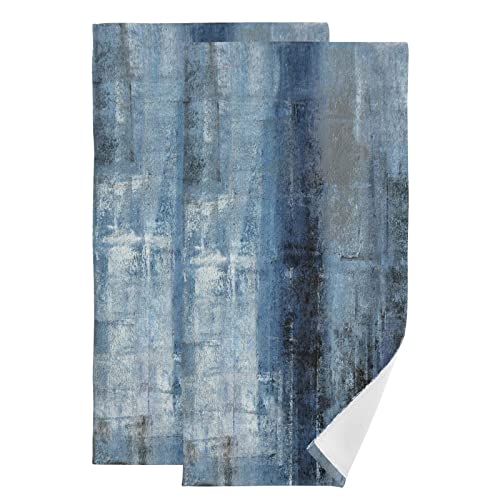 Aiyooler Hand Towels For Bathroom Set Of 2 Vintage Navy Blue Grey Abstract Modern Art Painting Soft Absorbent Small Luxury Bath Towels Decorative Kitchen Guest Dish Towel For Gym,Spa,Hotel 28X14In #TOP8