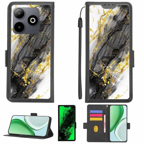 Aroepurt Case Compatible for UNNECTO Bolt 10 Phone Case Flip Cover [with Tempered Glass Screen Protector][RFID Blocking][Gold Glitter+Luminous] LPT-HDL