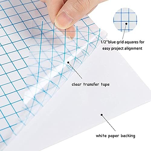 Transfer-Tape for Vinyl Clear Transfer Paper - 12" x 50 Ft (30.5 x 1520cm) Clear w/Blue Alignment Grid Medium Tack Vinyl with Scraper for Silhouette Decals Signs Windows Stickers