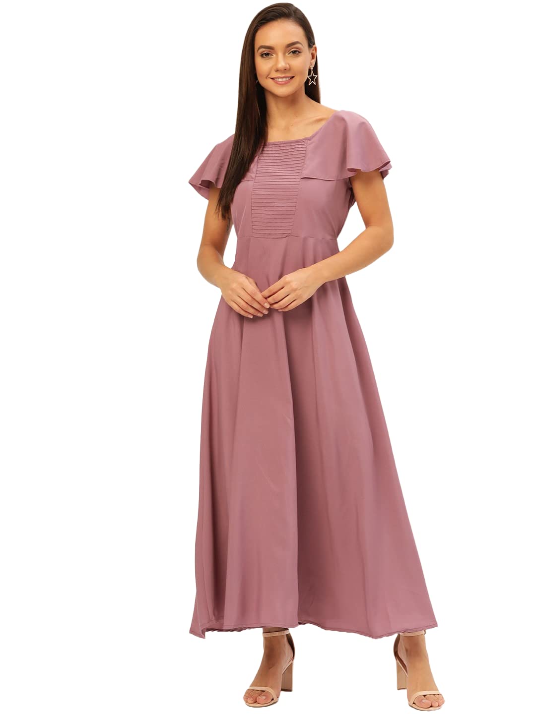 U&FWomen Dusty Pink Solid Maxi Dress