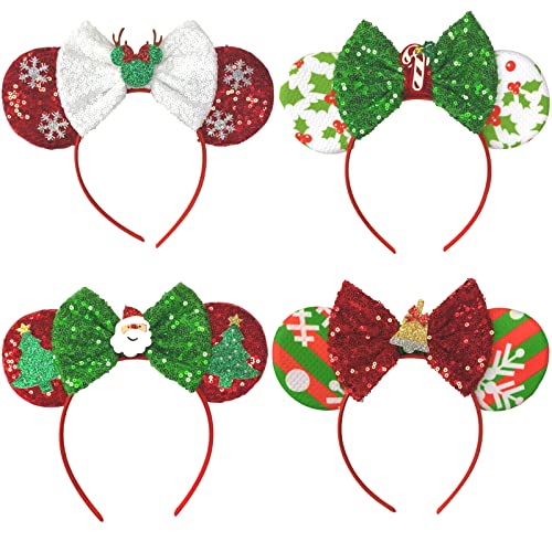 Tocwick 4 PACK Weihnachten Runde Ohren Stirnband Geweih Sterne niedliche Pailletten Haarreifen für Weihnachten Party Dekorative Fotografie Cosplay Kostüm Zubehör Set Cover