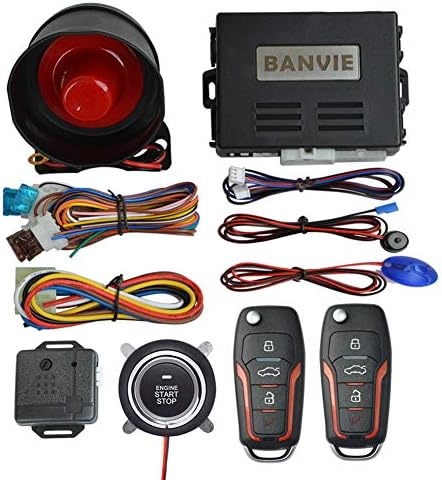 BANVIE ① Car Keyless Entry Security Alarm System + ② Remote Engine Start Starter + ③ Push to Start Stop Iginition Kit Button