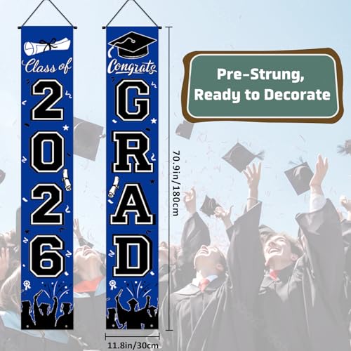 Image of Graduation Decorations 2026 Porch Banner, Graduation Banner Class of 2026, Blue Congrats Grad Decorations for Door and Porch Party Supplies