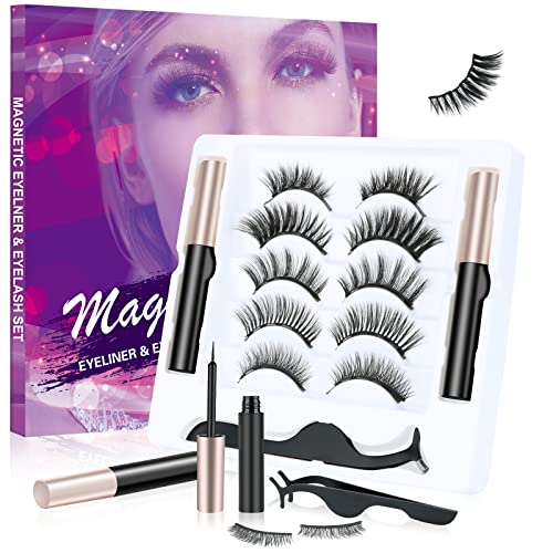 Faux cils magnétiques Ensemble de 5 paires de cils magnétiques et eye-liner magnétique, cils magnétiques imperméables et sans colle, les cils magnétiques 3D ont un aspect naturel et réutilisable Cover