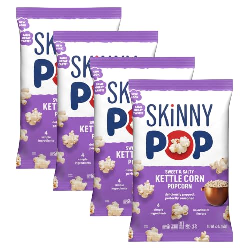 SkinnyPop Popcorn, Sweet &amp; Salty Kettle, Whole Grain, Dairy-Free Snack, 5.3oz Bag, (Pack of 4)