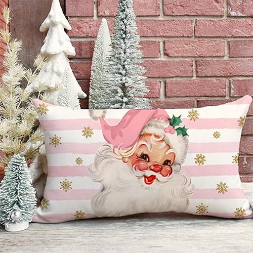 Pandicorn PP-104-12 Christmas Pillow Covers 12X20 Inch Pink Vintage Santa Claus Christmas Decorations Retro Farmhouse Winter Holiday Lumbar Decorative Throw Pillow Cases thumb #6
