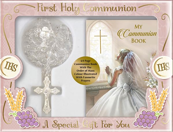 celebrationgiftsforall First Holy Communion Girl Prayer Book Glass Rosary and Prayer Card all Gift-boxed, Mixed, 14.4 x 11.1 x 2.5 cm - Image 2