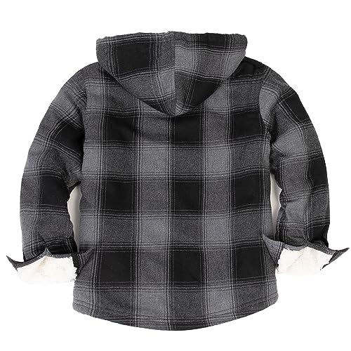 Image of ThCreasa Boys Plaid Flannel Jackets Sherpa Lined Zip Up Long Sleeve Warm Flannel Shirt with Hood